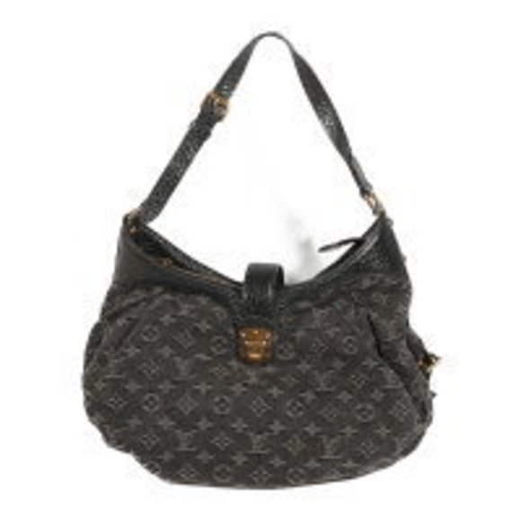 Louis Vuitton Monogram Denim Black Leather Shoulder Handbag - Picture 2 of 8